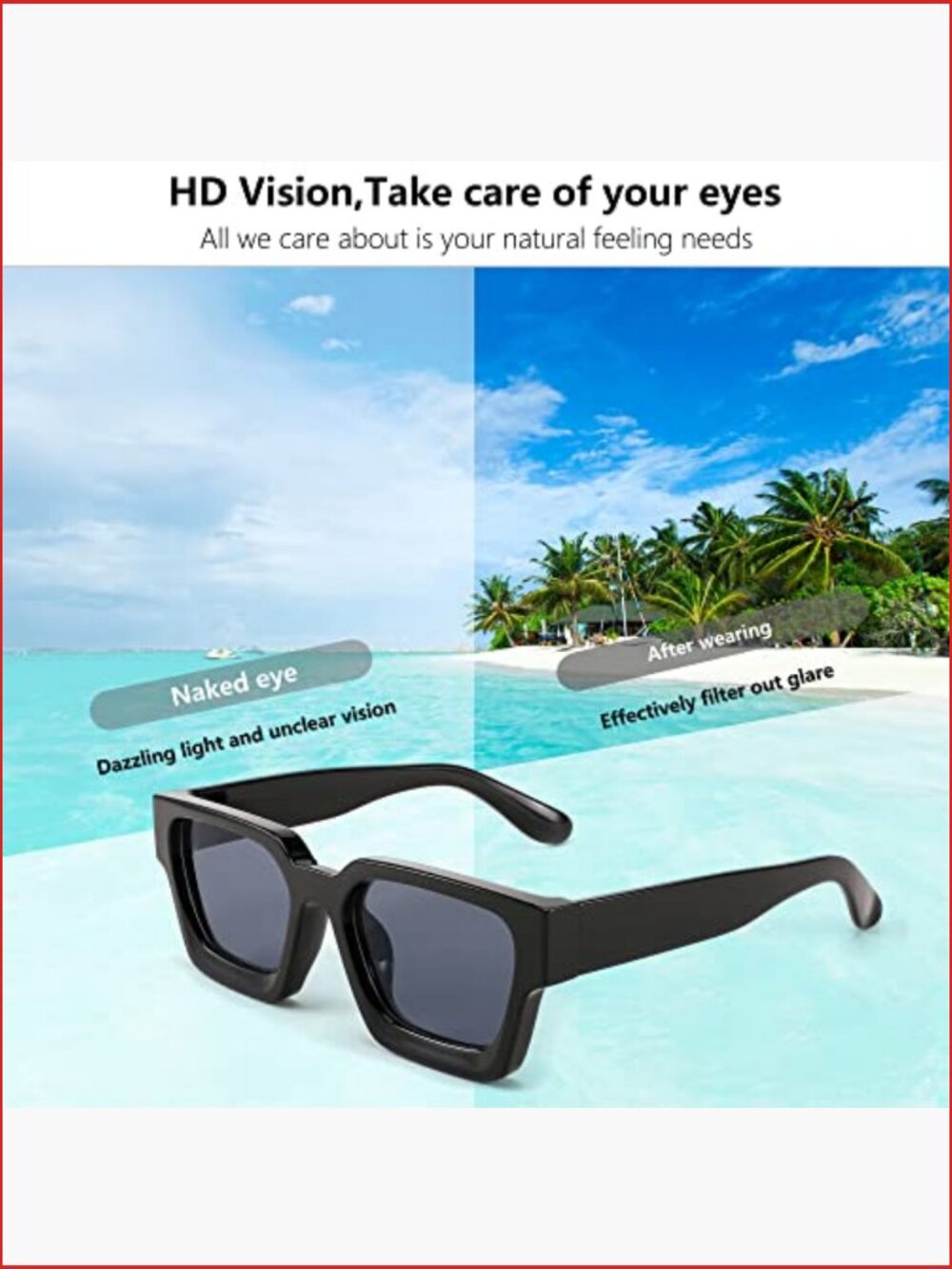 Retro Square Sunglasses UV400 Protection Chunky Rectangle Frame Plastic - Picture 6 of 7